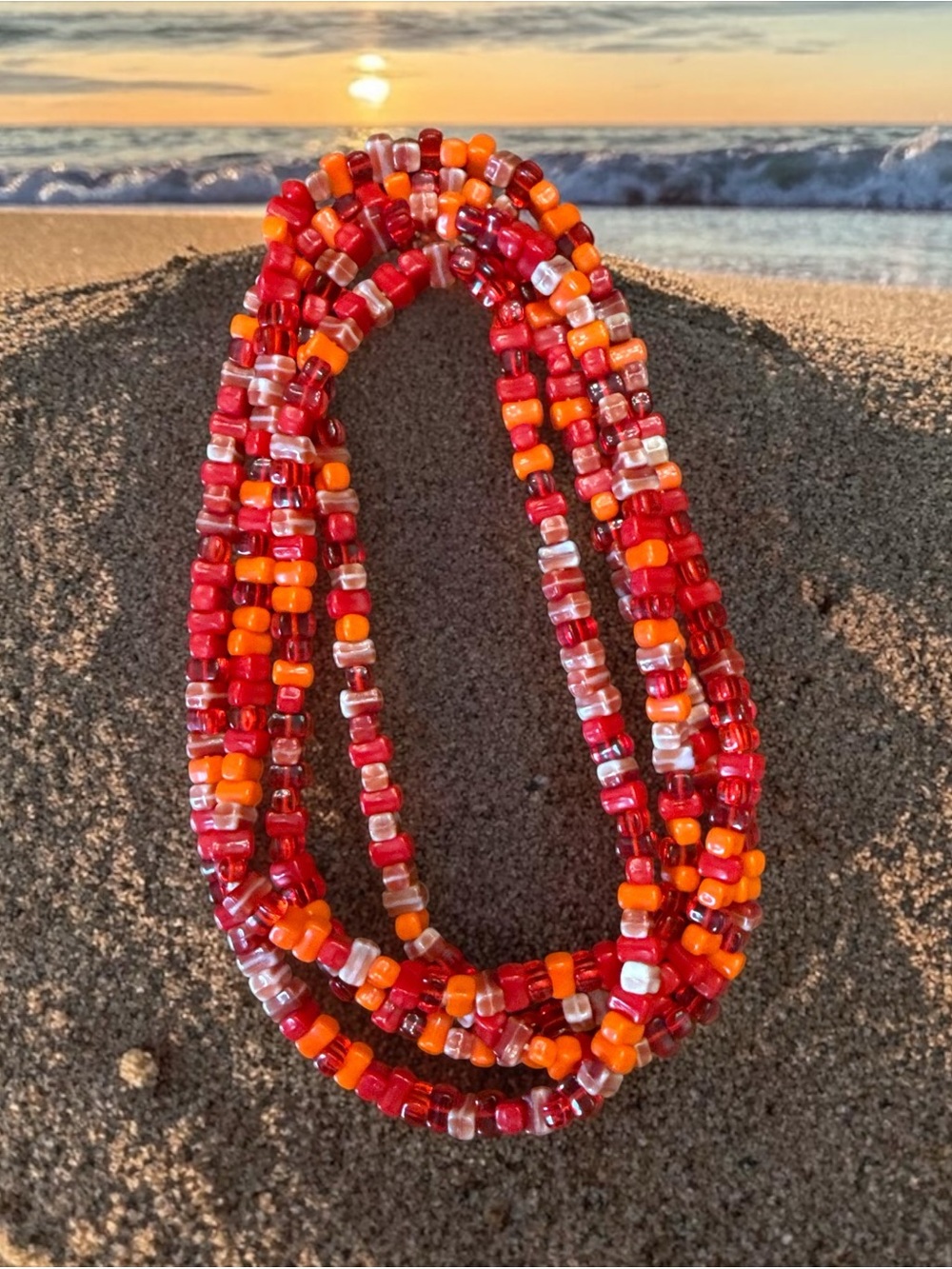 Vintage long strand Red & Orange Rectangular Bead Necklace 49” - Picture 11 of 15